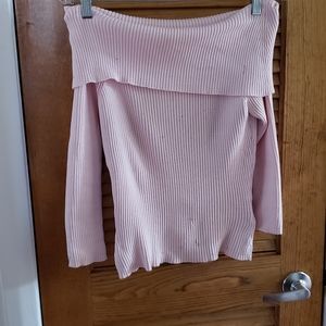 Ribbed pink off-shoulder sweater